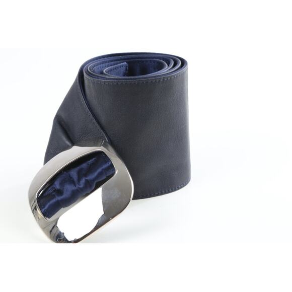 Giorgio Armani Reversible Navy Satin Leather Wide Belt Size 42 Italy Designer main image 9